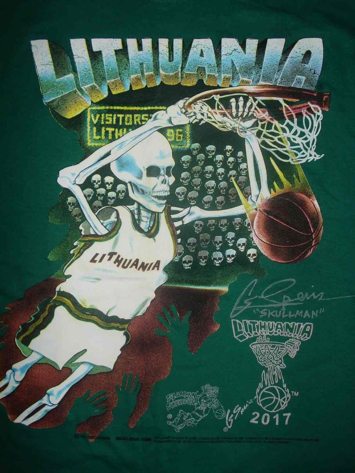 Lithuania Tie-Dye Basketball T-Shirts Slam-Dunking Skeleton